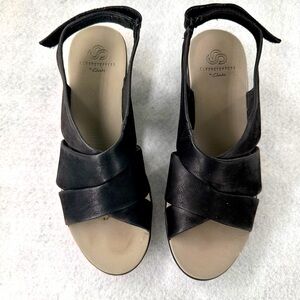 Clarks Cloudsteppers Women's Sandals Sz 9.5 Black Casual Comfort Shoes Open Toe